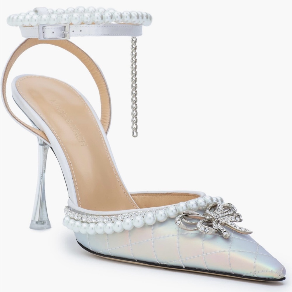 Mach & Mach Bow of Elizabeth Iridescent Imitation Pearl Pointed Toe Pump